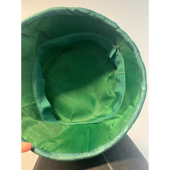 Vintage 1950s-60s Bucket Hat Green Satin Cocktail Garden Party JL - Picture 4 of 7